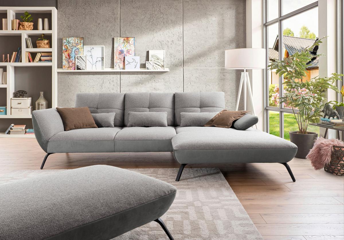 Wohnlandschaft Dover Xc - Silberfarben/Hellgrau, MODERN, Holzwerkstoff/Textil (301/191cm)
