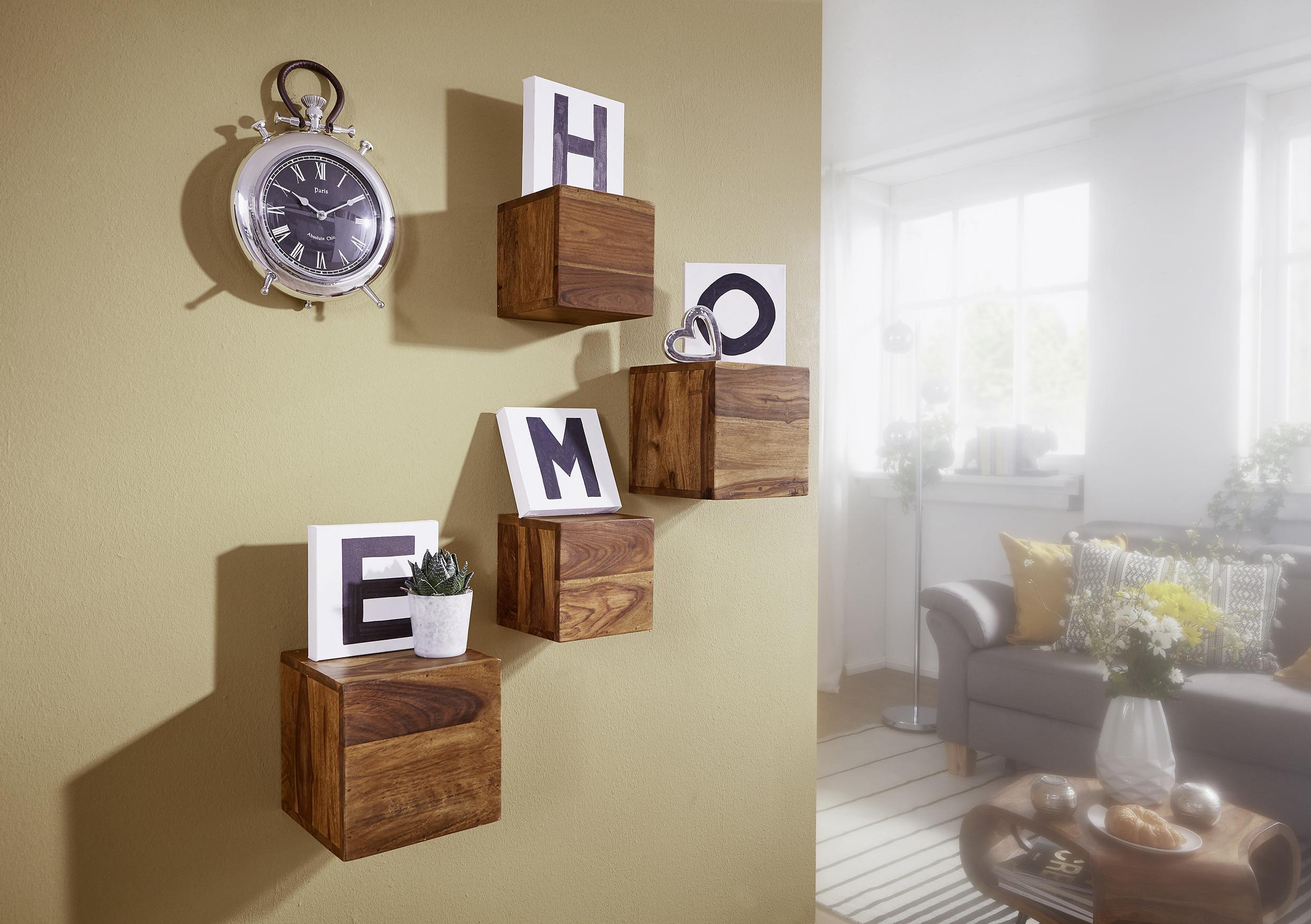 Hängeregal Mumbai B: 20-25 Cm Sheesham Massiv 4er-Set - Sheeshamfarben, MODERN, Holz (POLICA/25cm) - MID.YOU