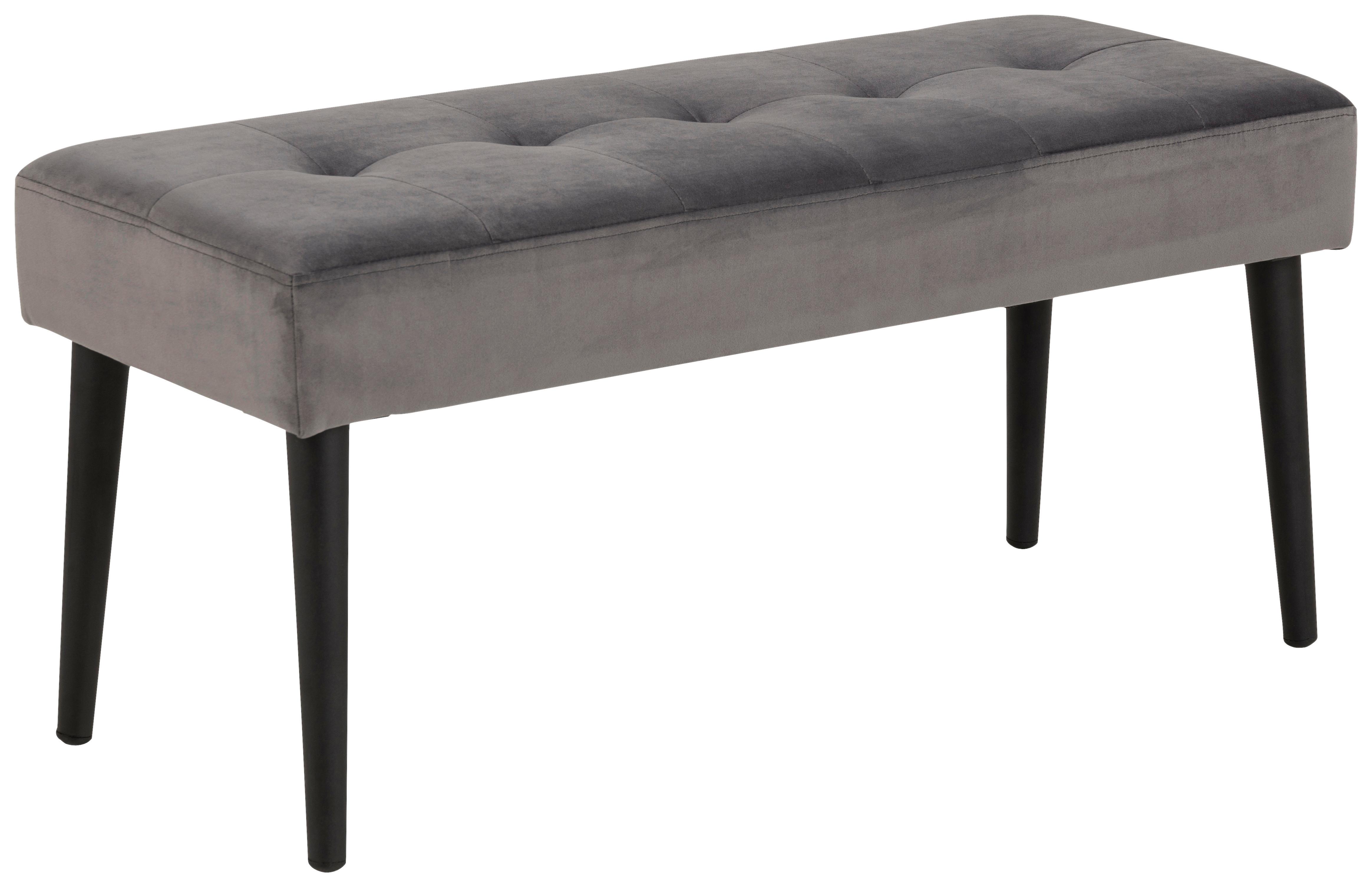 Garderobenbank Glory B: 95 cm Gepolstert Samt Grau - Dunkelgrau/Schwarz, Trend, Textil/Metall (95/45/38cm) - Livetastic