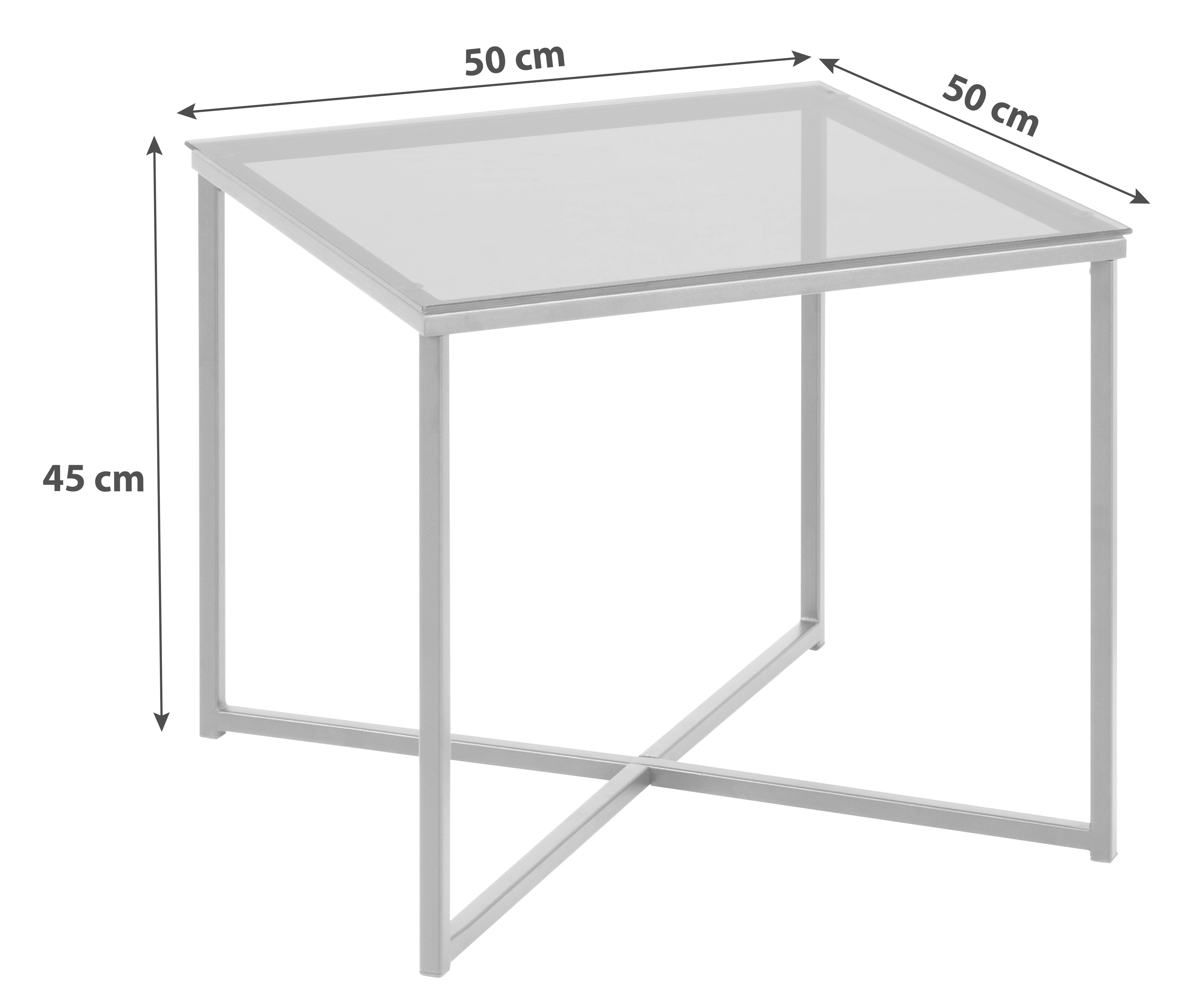 Beistelltisch mit Glasplatte Cross, Klar/Chrom - Chromfarben/Klar, Design, Glas/Metall (50/50/45cm) - MID.YOU