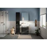 Badezimmer Linus Schwarz Hochglanz B:90cm - Schwarz Hochglanz/Silberfarben, MODERN, Holzwerkstoff (90cm) - MID.YOU