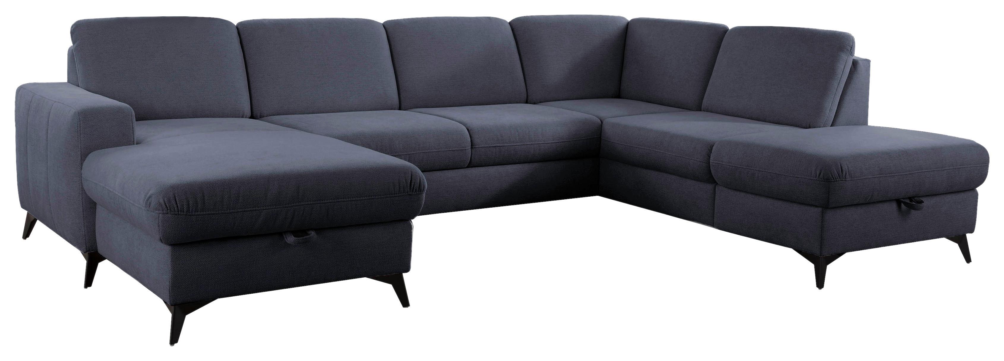 Sedačka U LOLLAND, pravá, tmavomodrá, bez funkcií - čierna/tmavomodrá, Modern, kov/textil (162/303/212cm)