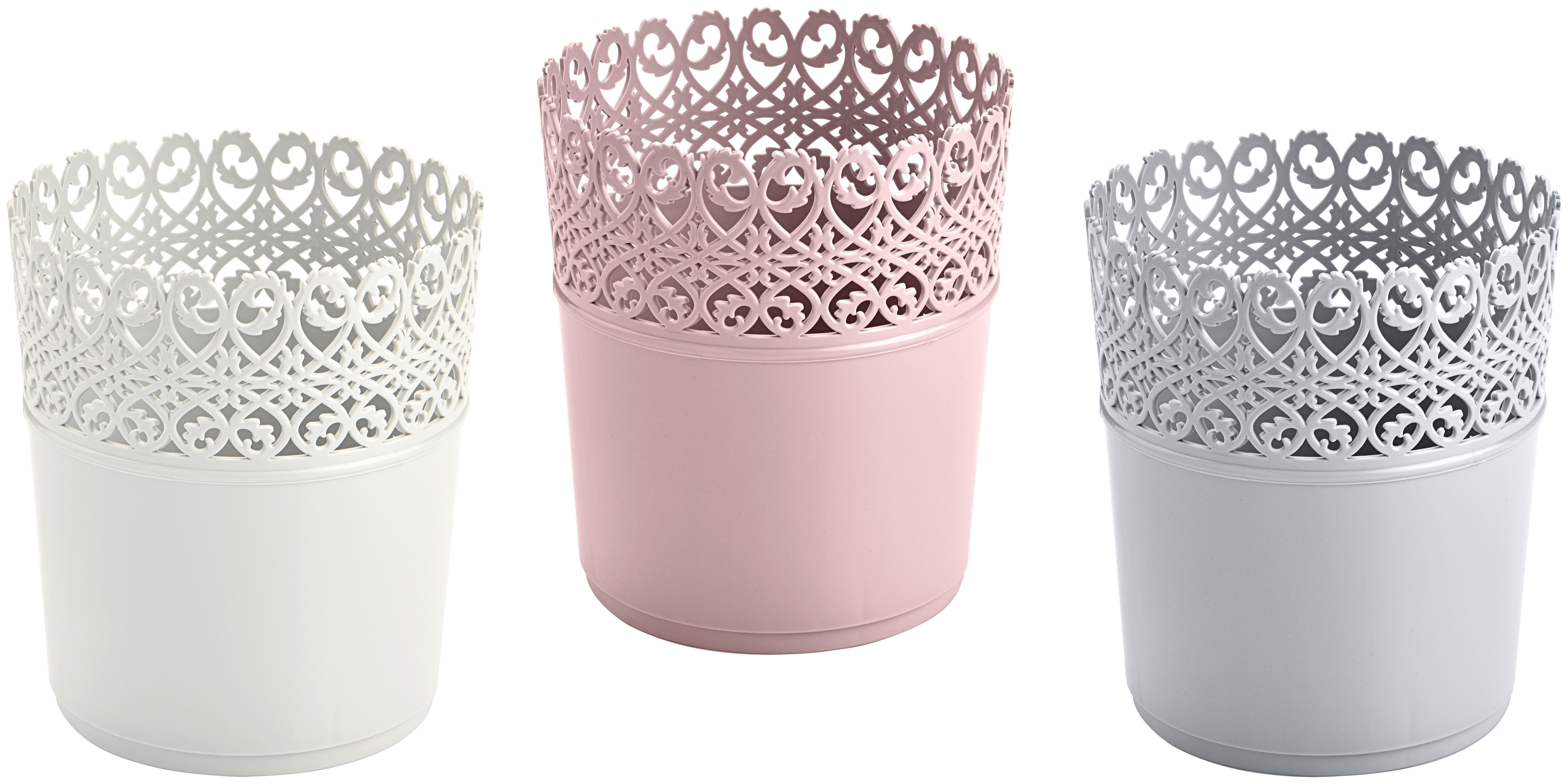 Besteckkorb Jasmina, 3 Farben D/H: ca. 12/15 cm - Pink/Hellgrau, Basics, Kunststoff (12/13cm) - Luca Bessoni