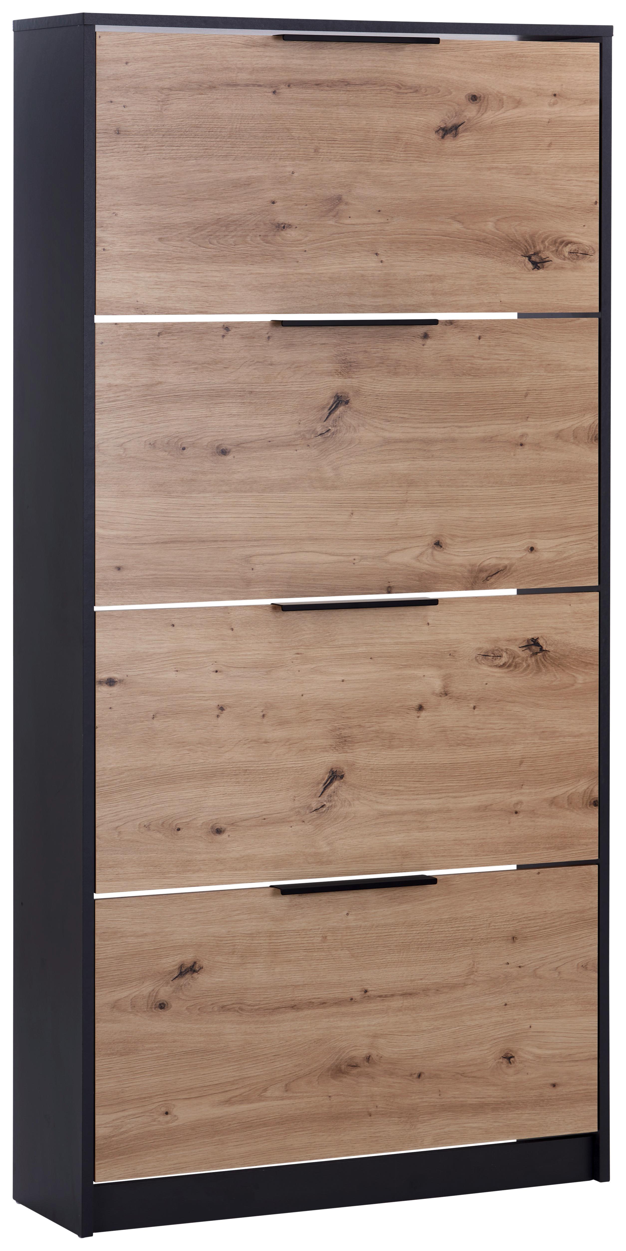 Schuhkipper Anna 4 Klappen Eiche Dekor/Anthrazit B: 79 cm - Eichefarben/Anthrazit, MODERN, Holzwerkstoff (79/162,3/25cm)