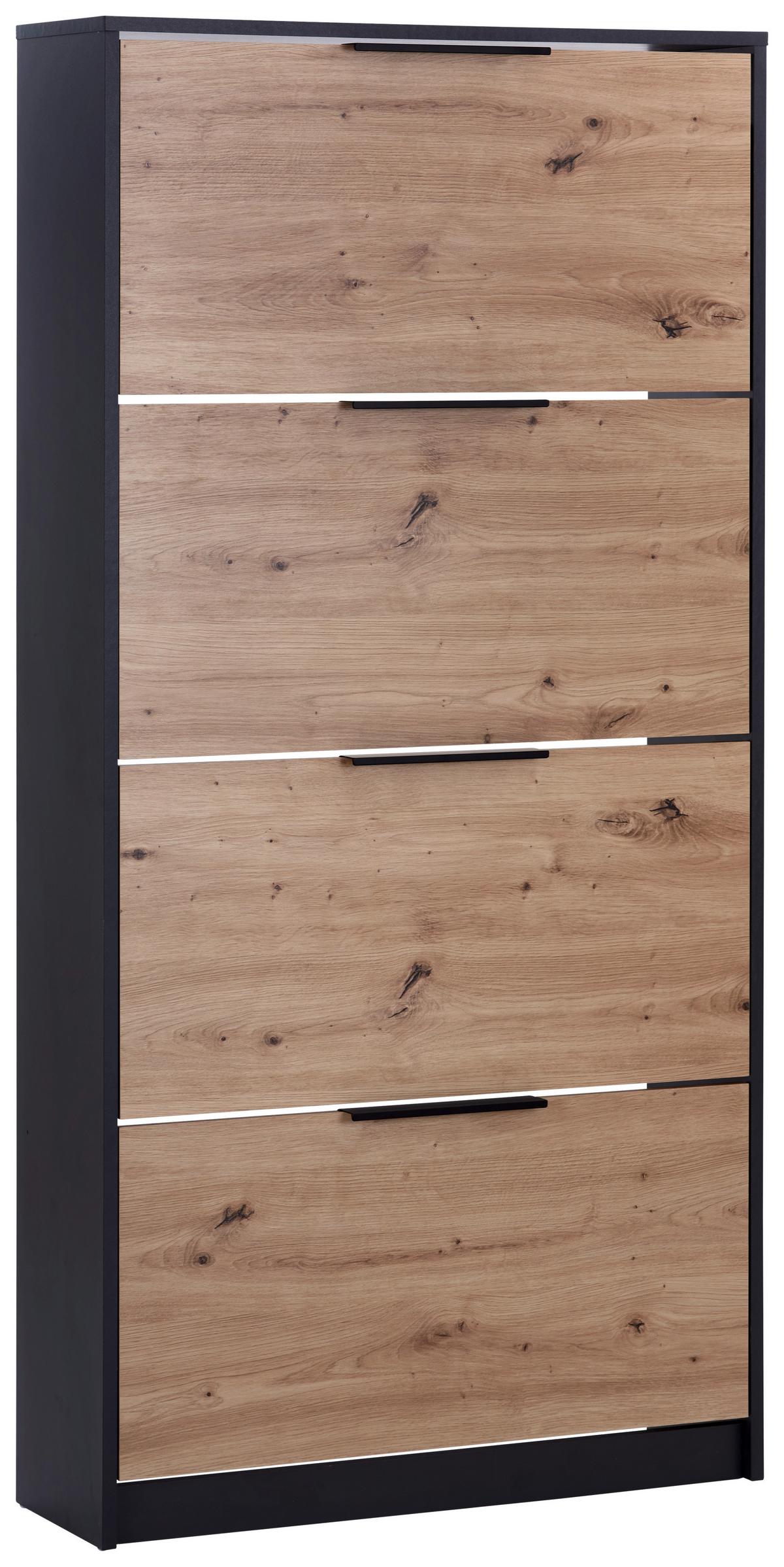 Schuhkipper Anna 4 Klappen Eiche Dekor/Anthrazit B: 79 cm - Eichefarben/Anthrazit, MODERN, Holzwerkstoff (79/162,3/25cm)