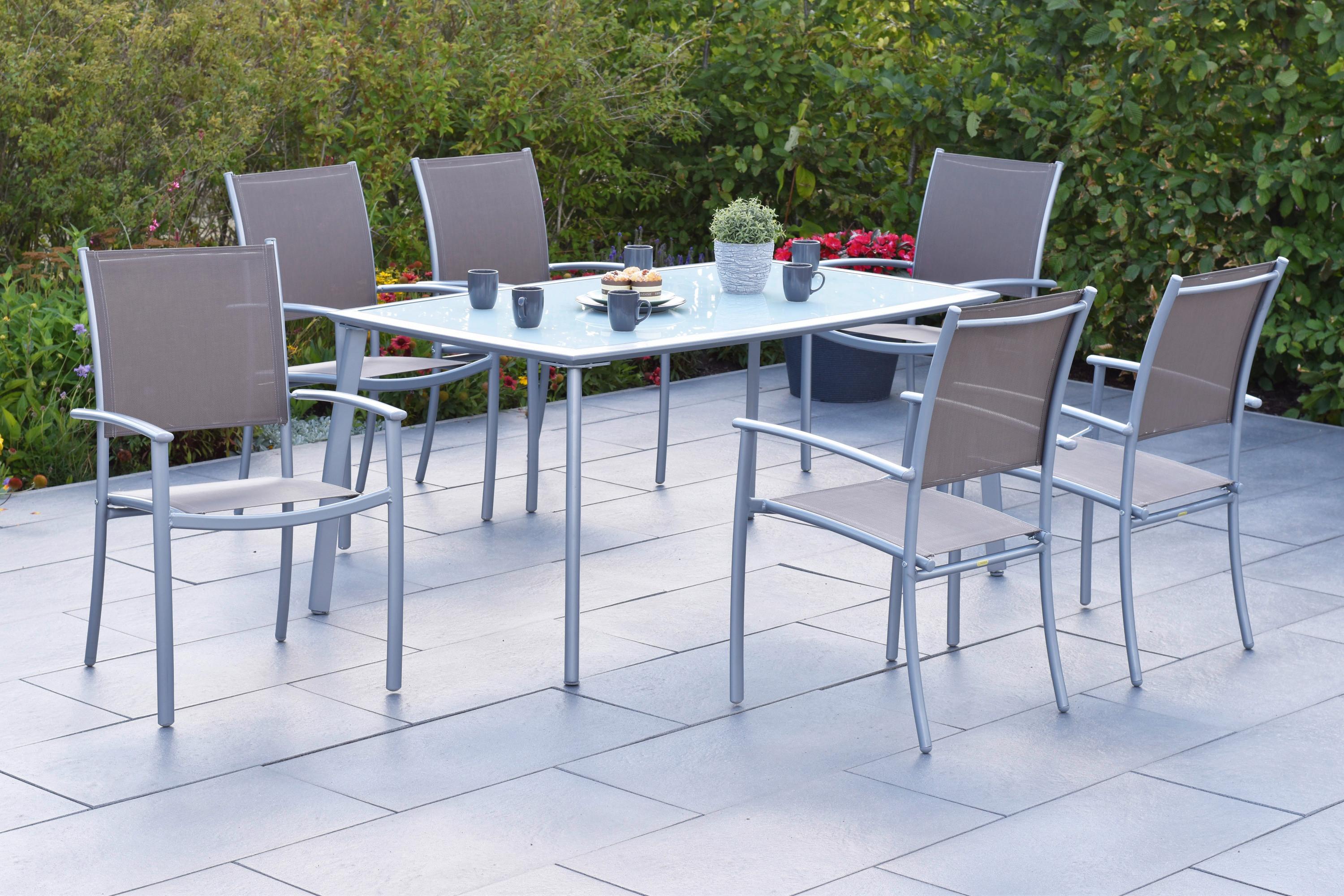 Gartenset Milano - Taupe/Silberfarben, MODERN, Textil/Metall - Gardenson