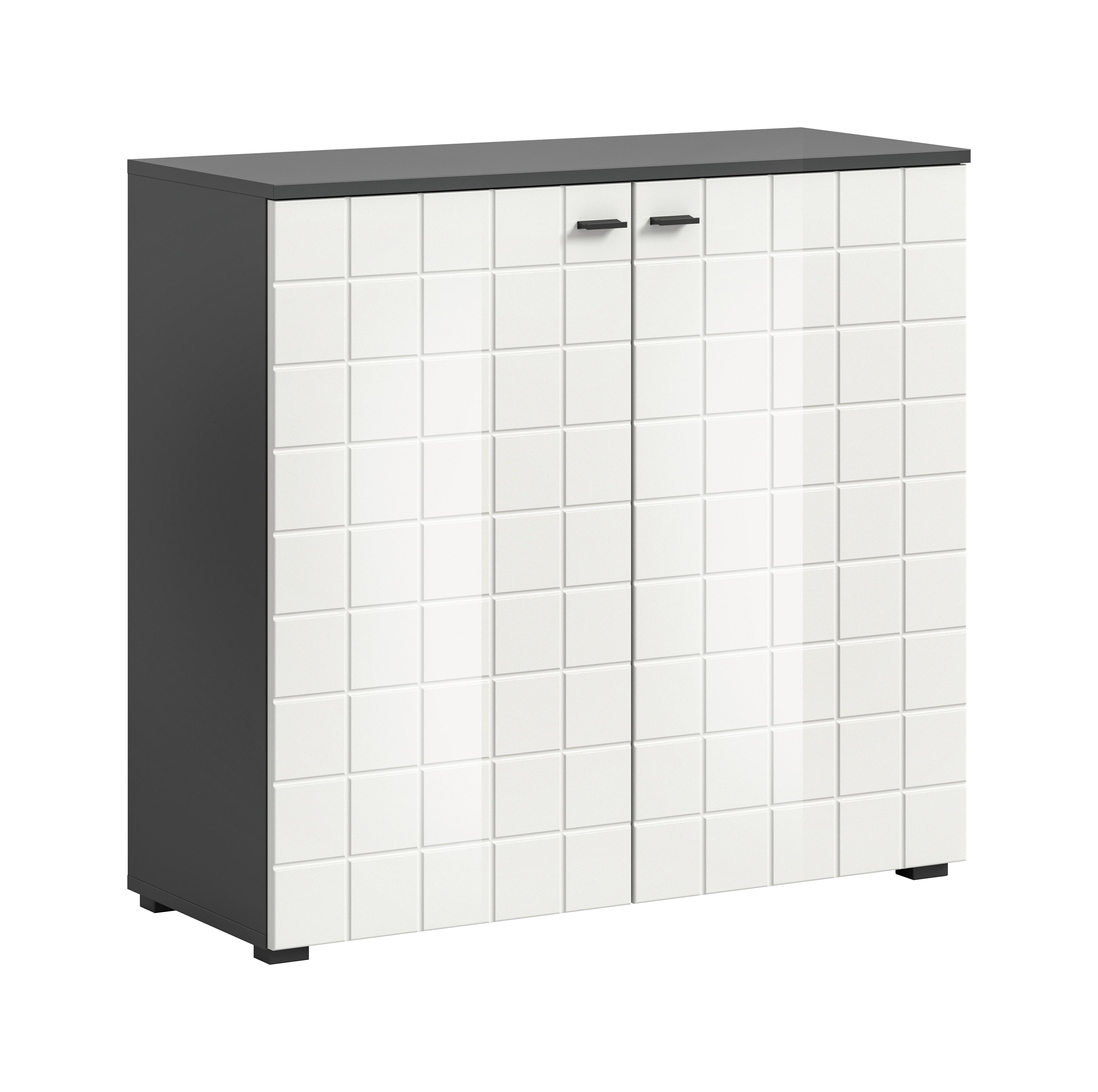 Kommode Monte Anthrazit/weiß B: 92 Cm - Weiß Hochglanz/Anthrazit, Design, Holzwerkstoff (92/87/37cm) - MID.YOU