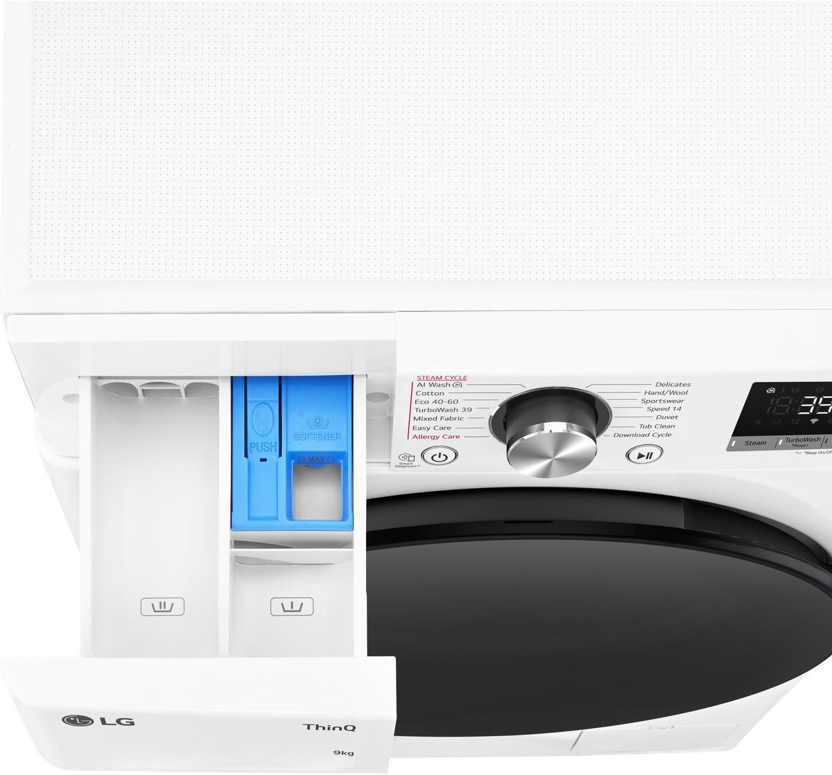 Waschmaschine LG F2v7slim9 9 kg 1160 U/Min ThinQ - Weiß, Basics, Glas/Kunststoff (60/85/47,5cm) - LG