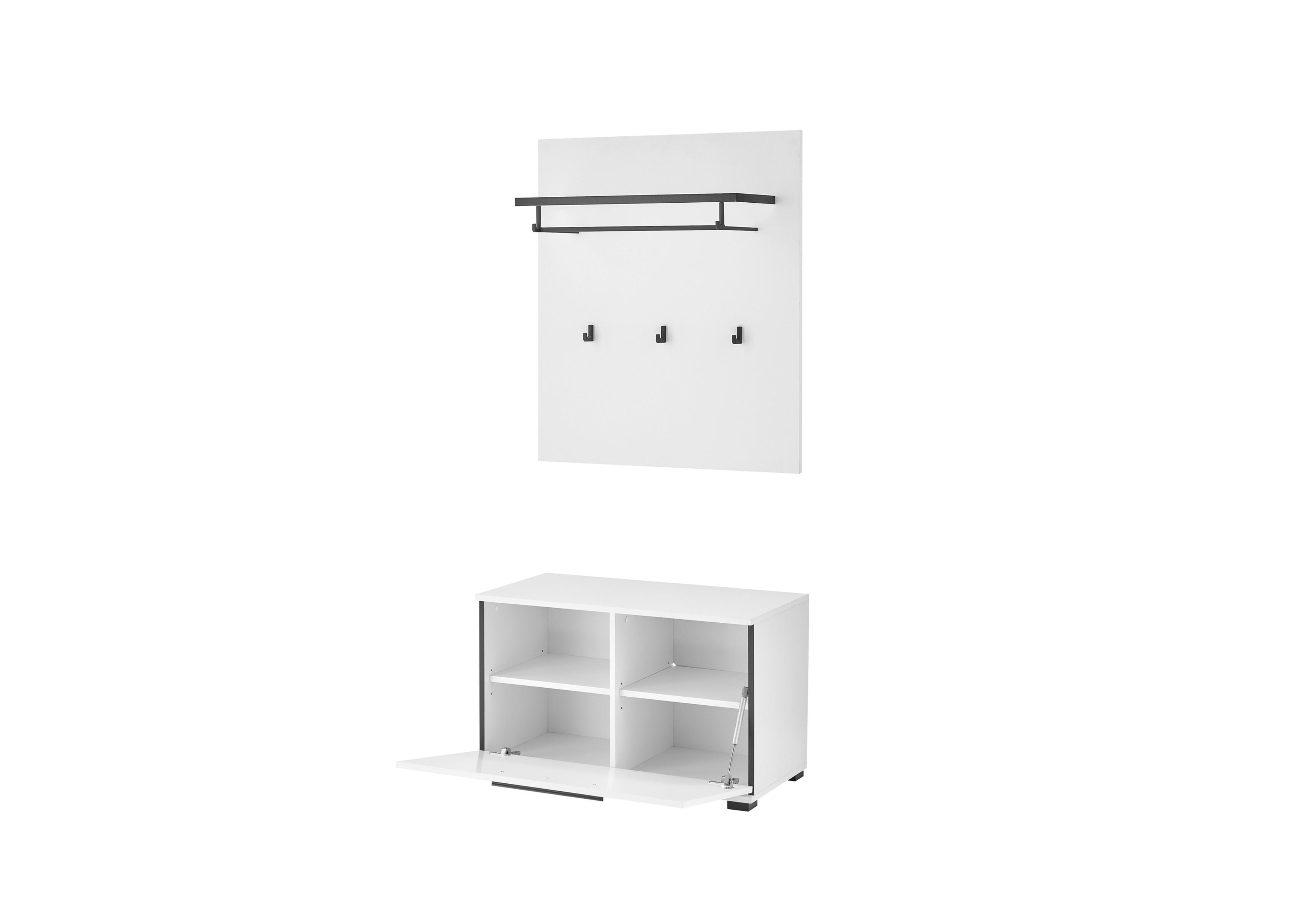 Garderobe Cantara Weiß/Weiß HG B: 80cm - Weiß Hochglanz/Weiß, MODERN, Holzwerkstoff (80/200/39cm) - MID.YOU