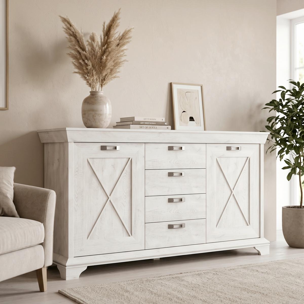 Sideboard B: 178,3 cm Kashmir, Pinienfarben/Weiß - Weiß/Pinienfarben, ROMANTIK / LANDHAUS, Holzwerkstoff/Kunststoff (178,3/95,9/48,2cm) - MID.YOU