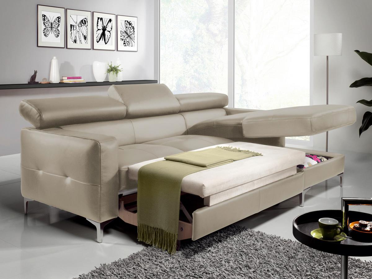 Ecksofa Mit Schlaffunktion Sammy Grau Leder - Chromfarben/Grau, Design, Leder (227/168cm) - Livetastic