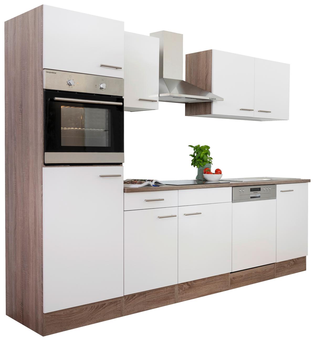 Küchenzeile mit Geräten B: 280 cm Weiß/Eiche Dekor - Eichefarben/Weiß, Design, Holzwerkstoff (280cm) - Respekta