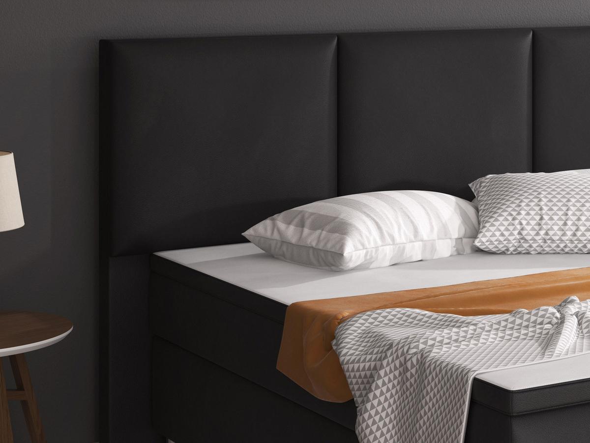 Boxspringbett Mit Topper Lederlook 180x200 Oslo - Silberfarben/Schwarz, KONVENTIONELL, Leder/Textil (180/200cm) - MID.YOU