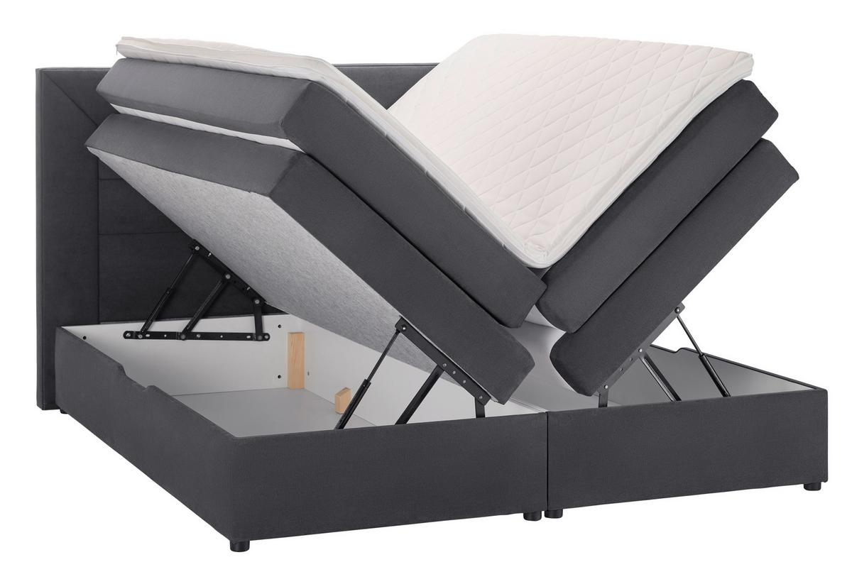 Postel Boxspring s topperem Maja, 180x200 - šedá/černá, Moderní, dřevo/textil (180/200cm) - Bessagi Home