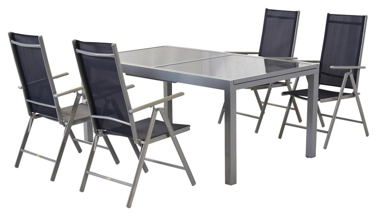 Gartenmöbel Set 5-Tlg. Amalfi aus Metall/Textil - Blau/Silberfarben, MODERN, Textil/Metall - Gardenson
