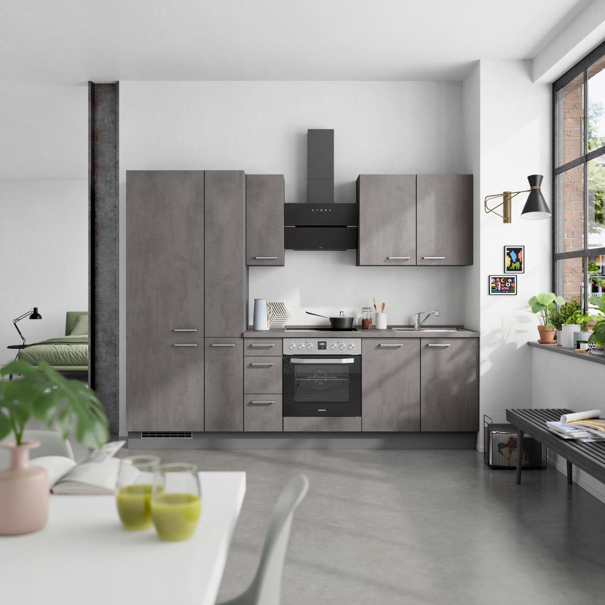 Kuchynská linka 270 cm, bridl.šedý betón/bridl.šedá - farba ušľachtilej ocele/bridlicová, Modern, kov/kompozitné drevo (270cm) - Nobilia