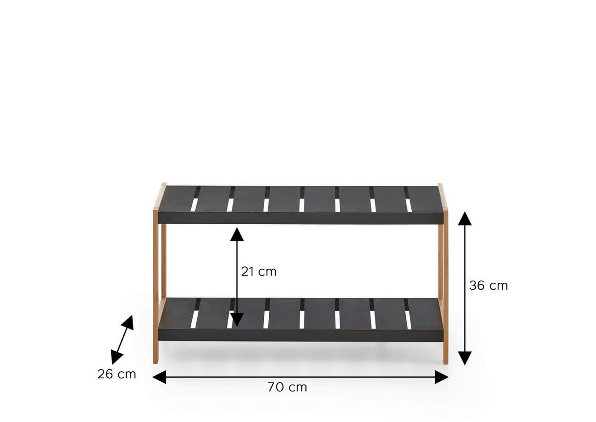 Schuhregal Schwarz B: 70 cm - Eichefarben/Schwarz, Design, Holzwerkstoff (70/36/26cm) - MID.YOU