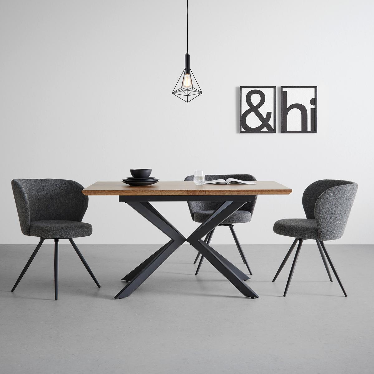 Jídelní stůl AKI 140-180x80 cm - černá/barvy vlašských ořechů, Moderní, kov/kompozitní dřevo (140-180/80/76cm) - Bessagi Home