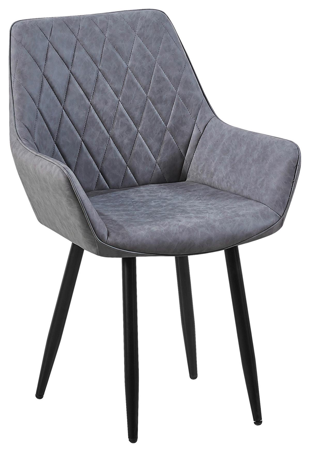 Armlehnstuhl Parker Grau Gepolstert, Vintage-Look - Schwarz/Grau, MODERN, Textil/Metall (58/87/64cm) - MID.YOU