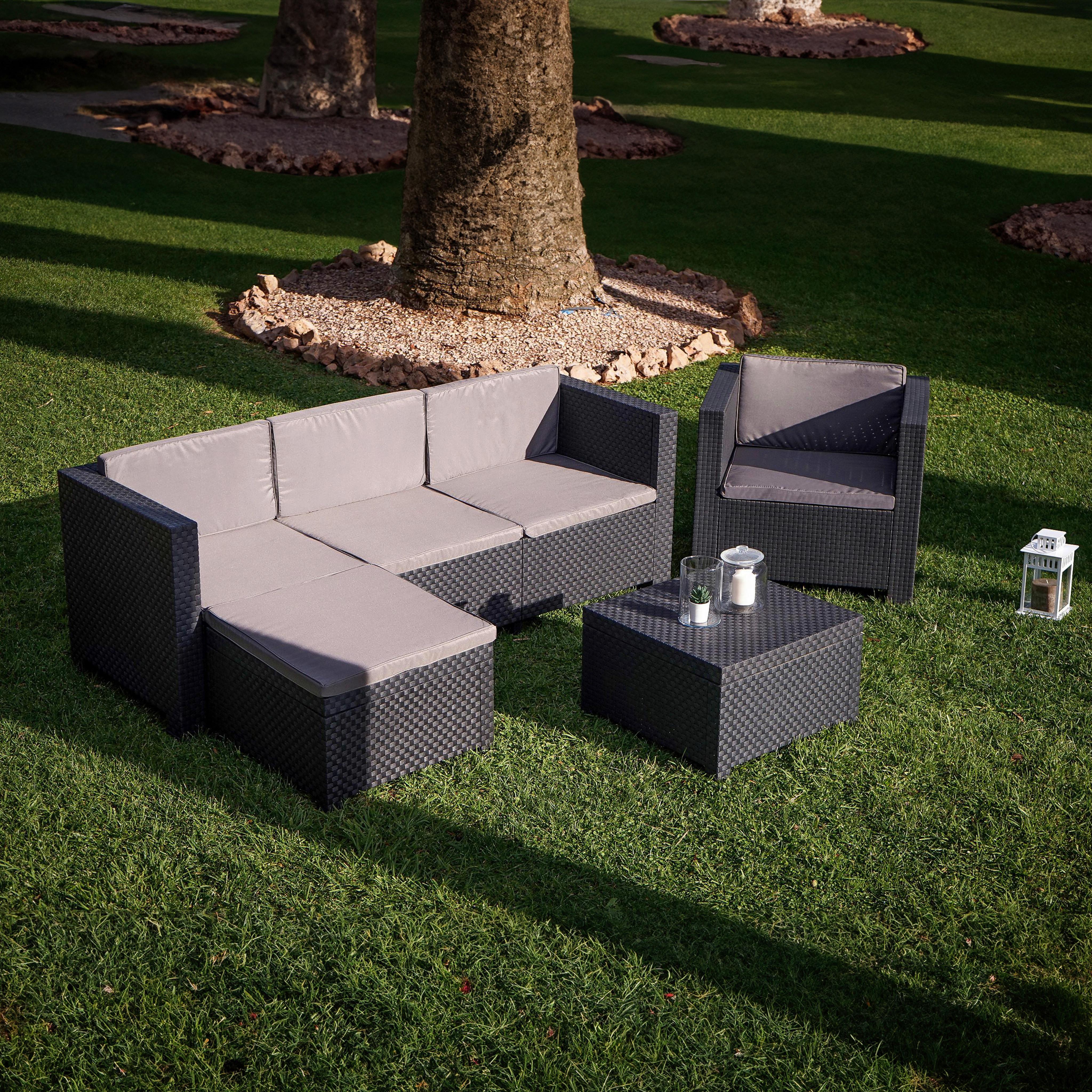 Loungegarnitur 3-Tlg Manhattan aus Kunststoff mit Kissen - Anthrazit, Basics, Kunststoff (160/80/60cm) - Gardenson