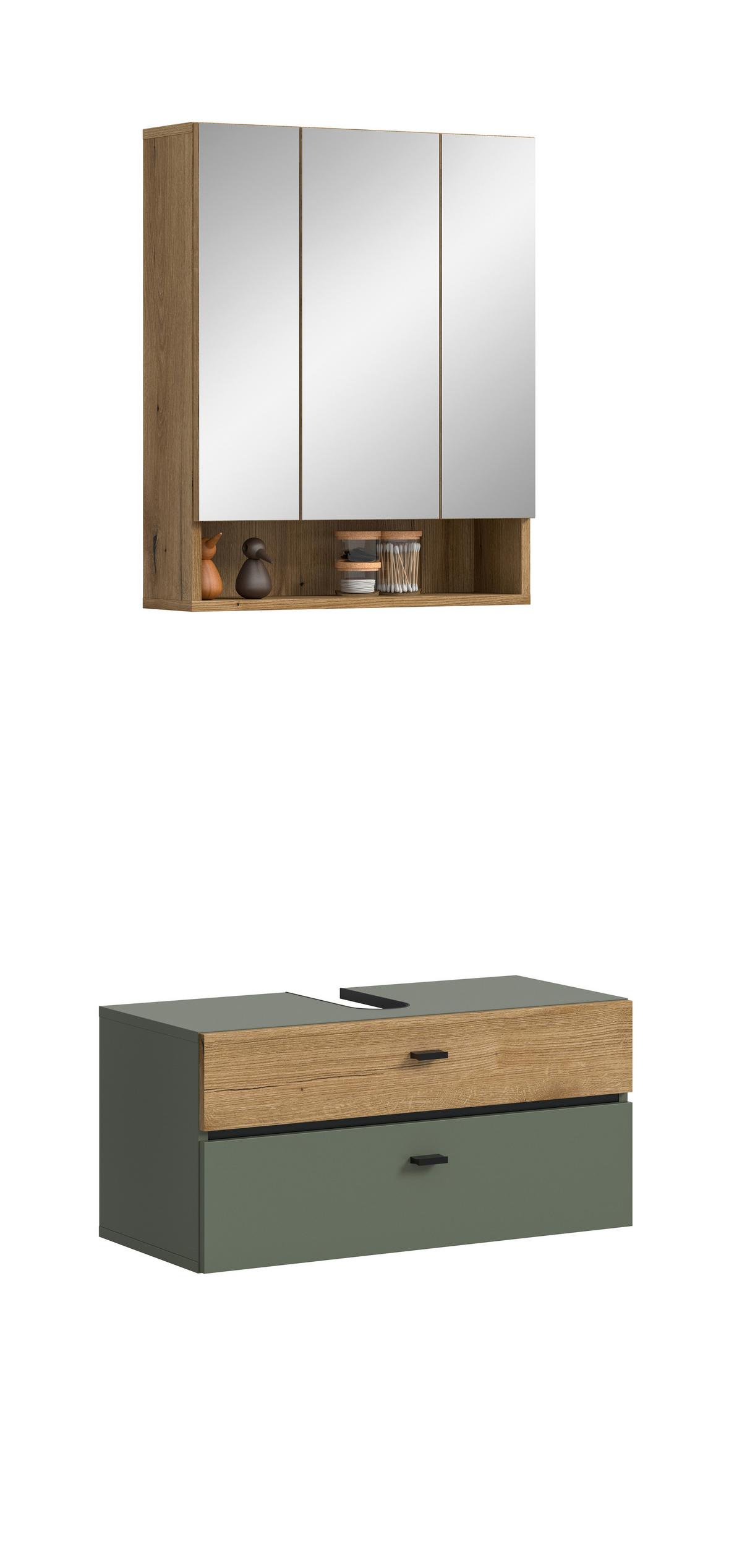 Badezimmer Aqua Grün/Eichefarben B: 75cm - Eichefarben/Grün, Trend, Glas/Holzwerkstoff (75cm) - MID.YOU