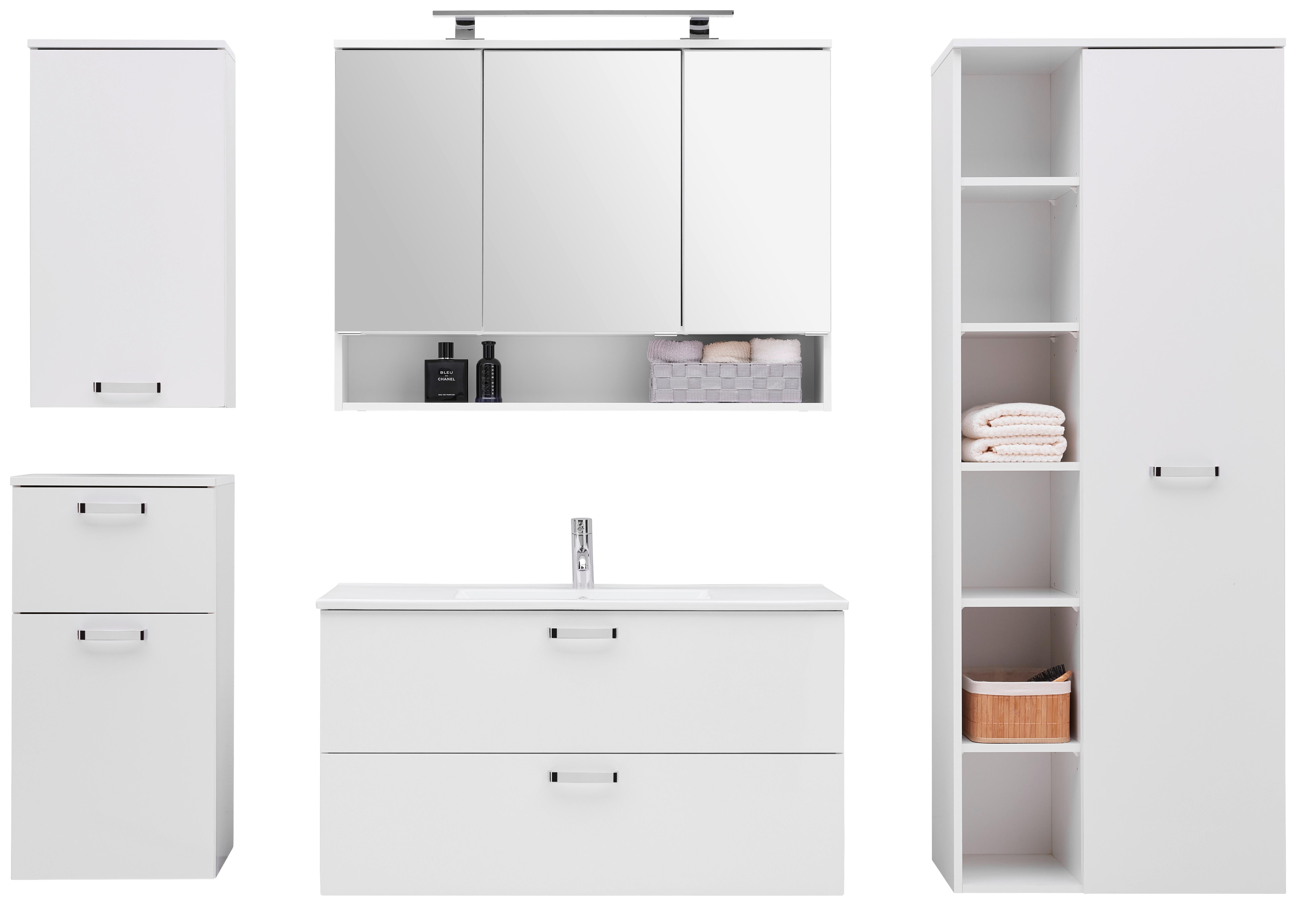 Badezimmer Fresh Weiß 6-teilig - Weiß, KONVENTIONELL, Holzwerkstoff (205/168,5/46,5cm) - Ondega