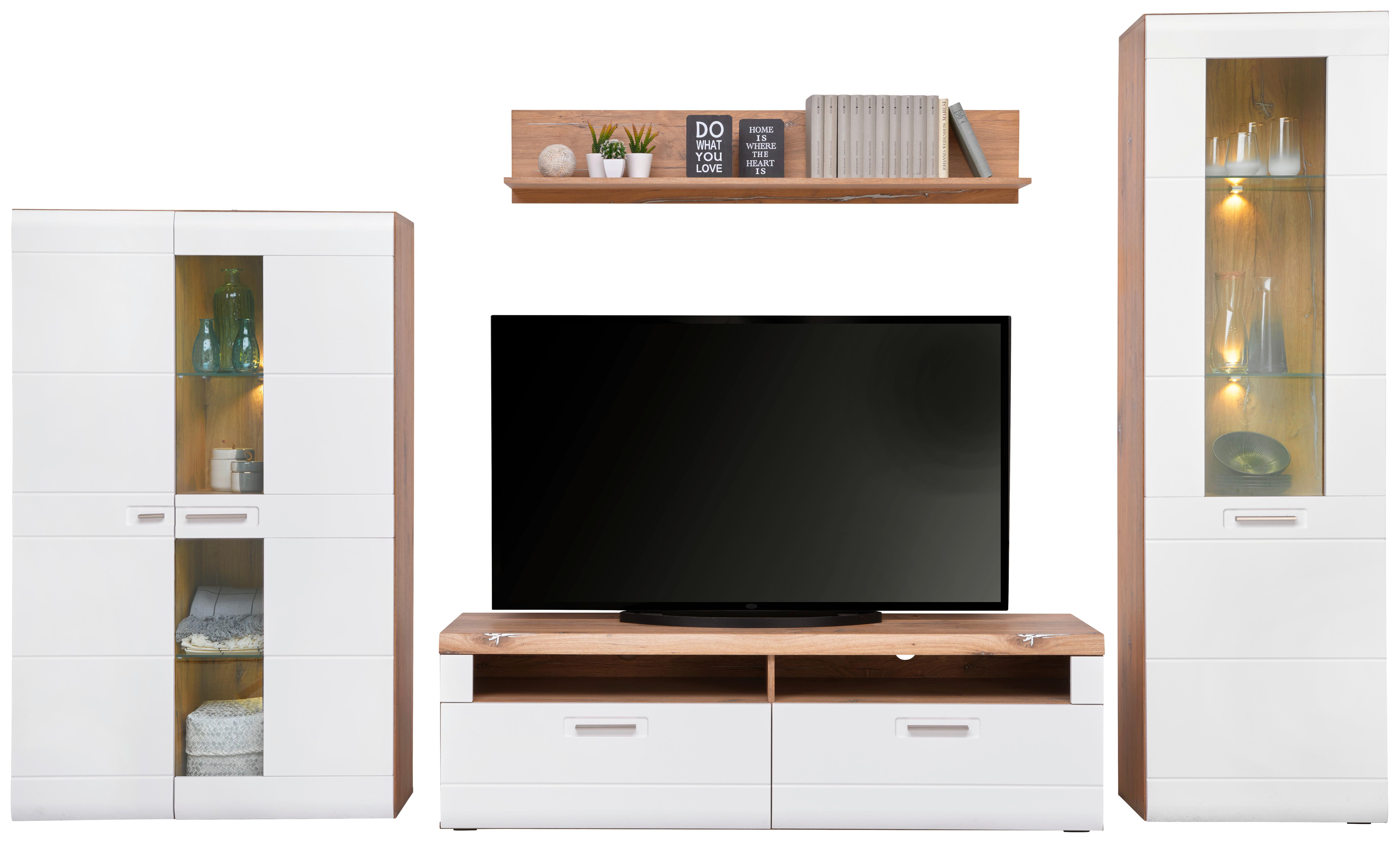 Wohnkombination 4--Teilig. Auris, Weiß/Eiche Dekor