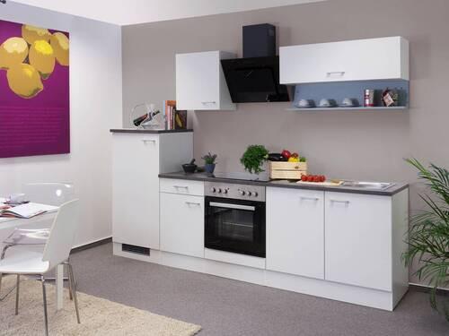 Küchenzeile Lucca mit Geräten 270 cm Weiß Dekor Modern - Graubraun/Weiß, KONVENTIONELL, Holzwerkstoff (270cm) - FlexWell