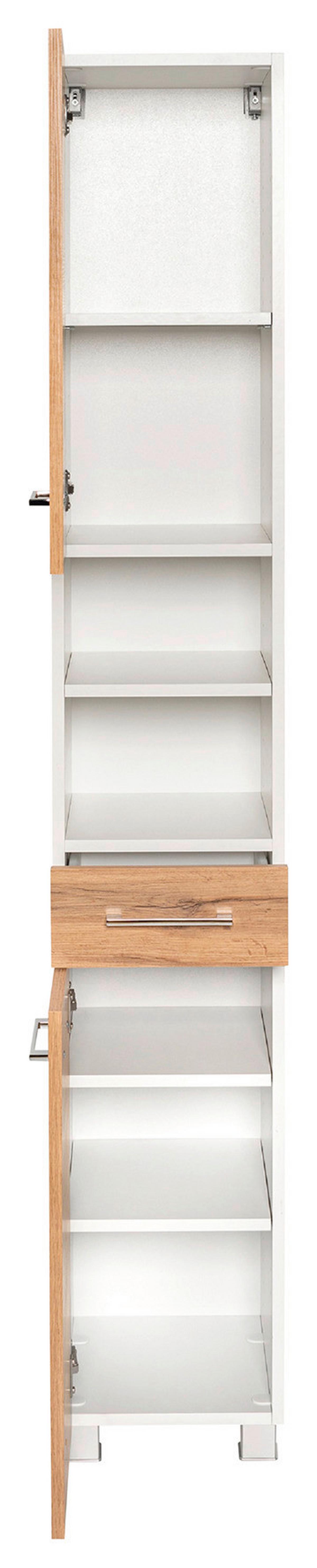 Hochschrank Paris Eiche Wotan/weiß B: 30 Cm - Silberfarben/Eiche Wotan, MODERN, Holzwerkstoff (30/180/35cm) - Held