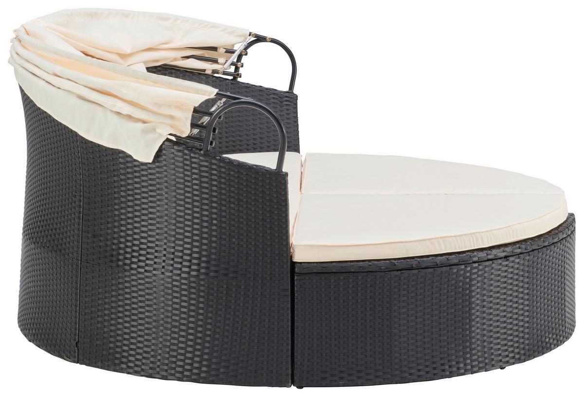 Sonneninsel Bali Schwarz/Beige Polyrattan, verstellbares Dach - Beige/Schwarz, MODERN, Kunststoff/Textil (180/80/81cm) - Luca Bessoni