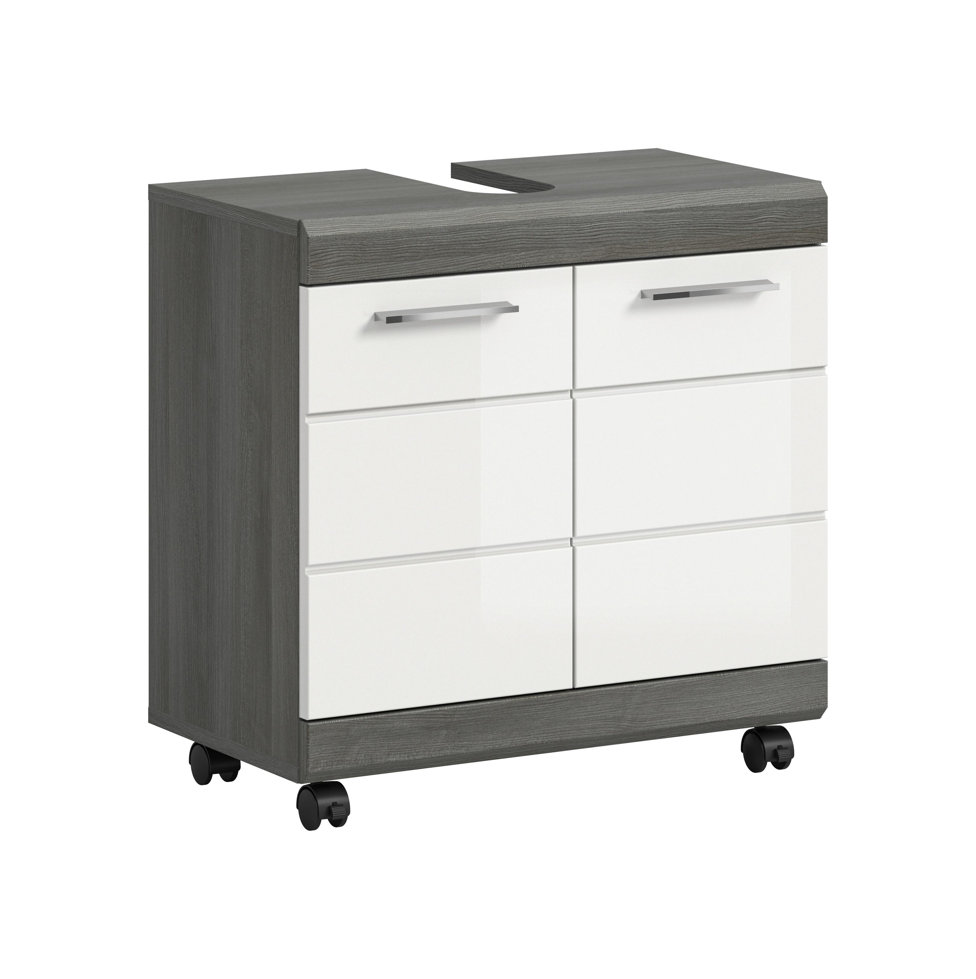 WASCHBECKENUNTERSCHRANK Scout Grau/Weiß HG B: 60cm - Weiß Hochglanz/Schwarz, Trend, Holzwerkstoff (60/60/34cm) - MID.YOU
