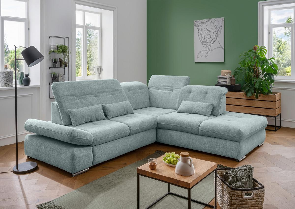 Ecksofa Dalida Mintgrün S: 280x254 Cm - Chromfarben/Mintgrün, Design, Textil (280/254cm) - Livetastic