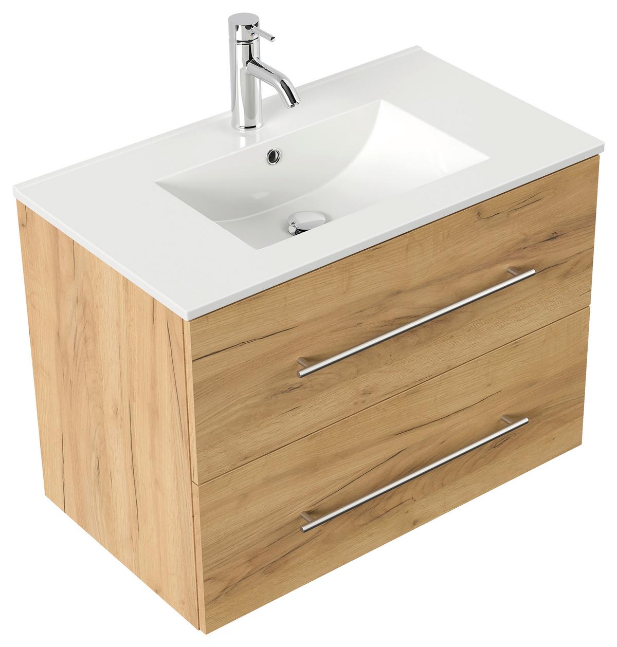 WASCHTISCHKOMBI Homeline, Eichefarben B: 81 cm - Eichefarben/Weiß, Basics, Keramik/Holzwerkstoff (81cm) - MID.YOU
