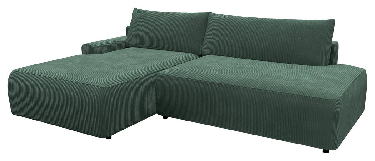 Eckschlafsofa Prag, D. Grün S: 167x253 - Dunkelgrün/Schwarz, MODERN, Textil (167/253cm) - Trendmanufaktur