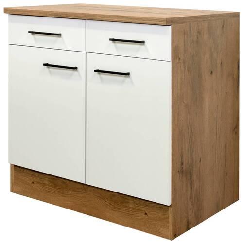 Küchenunterschrank Avila Eichefarben/Magnolie B: 80 cm - Eichefarben/Magnolie, KONVENTIONELL, Holzwerkstoff (80/85/57cm) - FlexWell