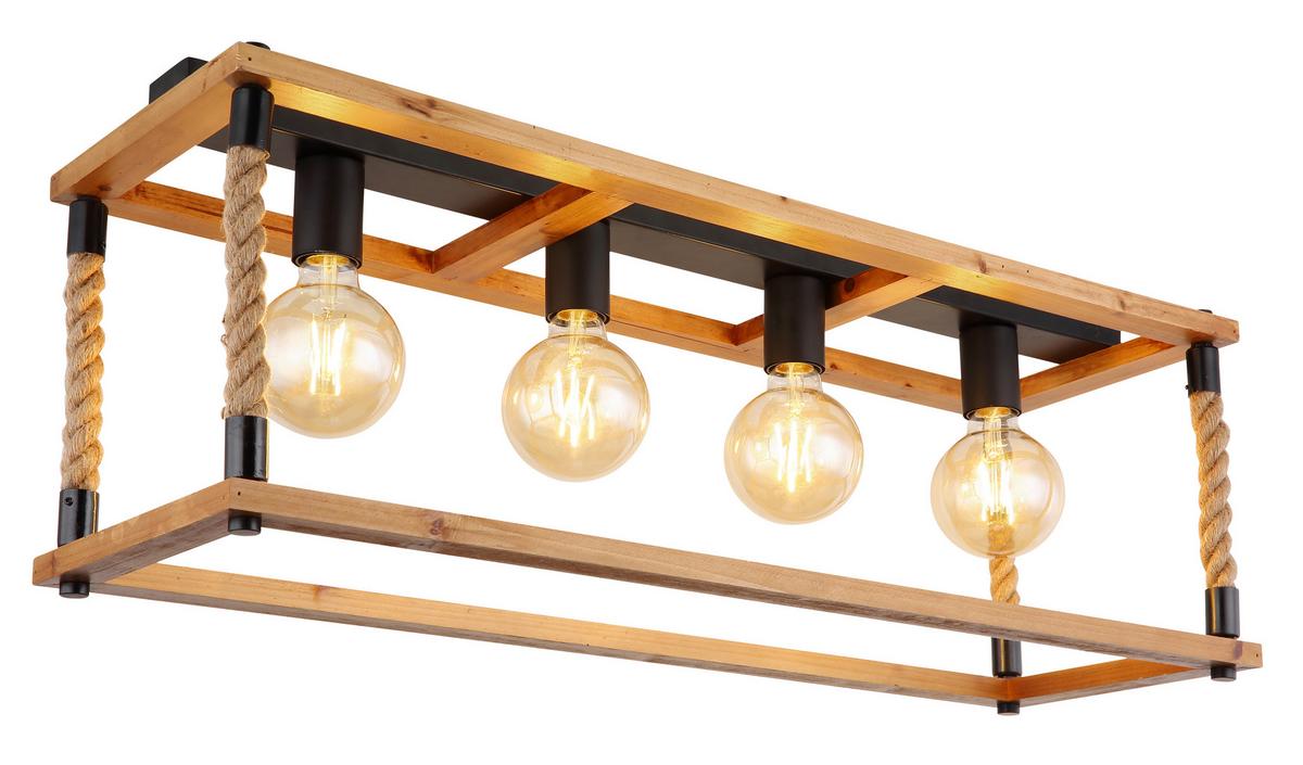 Deckenleuchte 15691-4d - Schwarz/Braun, Natur, Naturmaterialien/Holz (80/25/31cm) - Globo