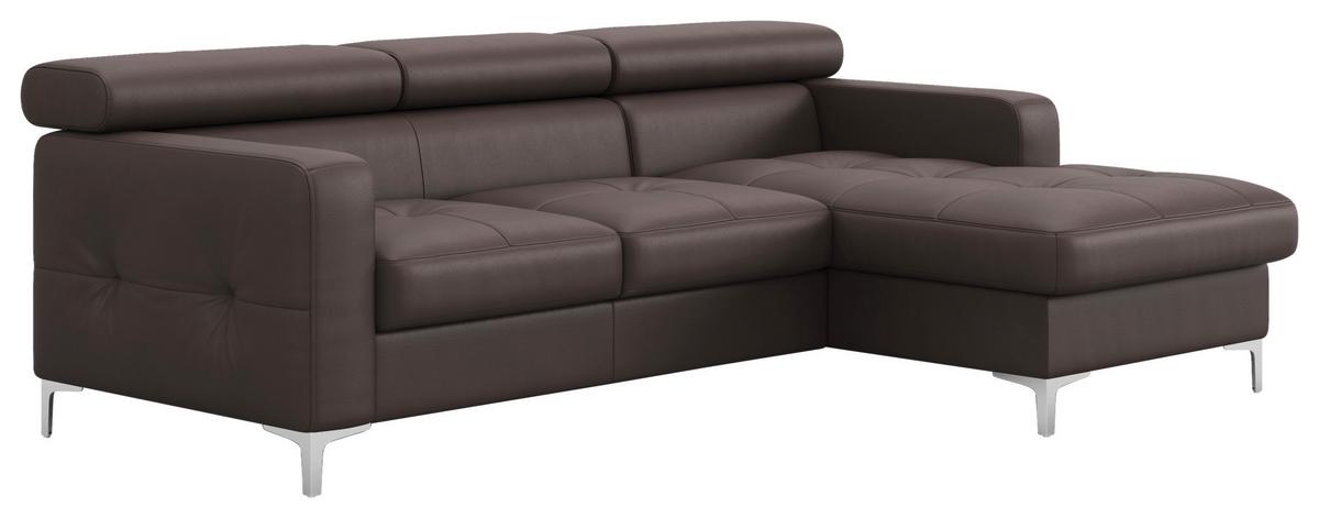 Ecksofa Mit Schlaffunkttion Sammy Braun Leder - Chromfarben/Graubraun, Design, Leder (227/168cm) - Livetastic