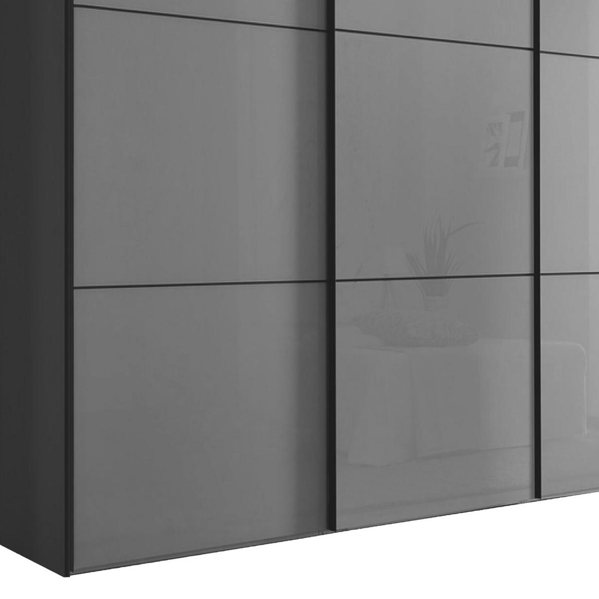 Schwebetürenschrank Glasfront 298 Cm Includo, Hellgrau - Dunkelgrau/Hellgrau, MODERN, Glas/Holzwerkstoff (298/222/68cm)
