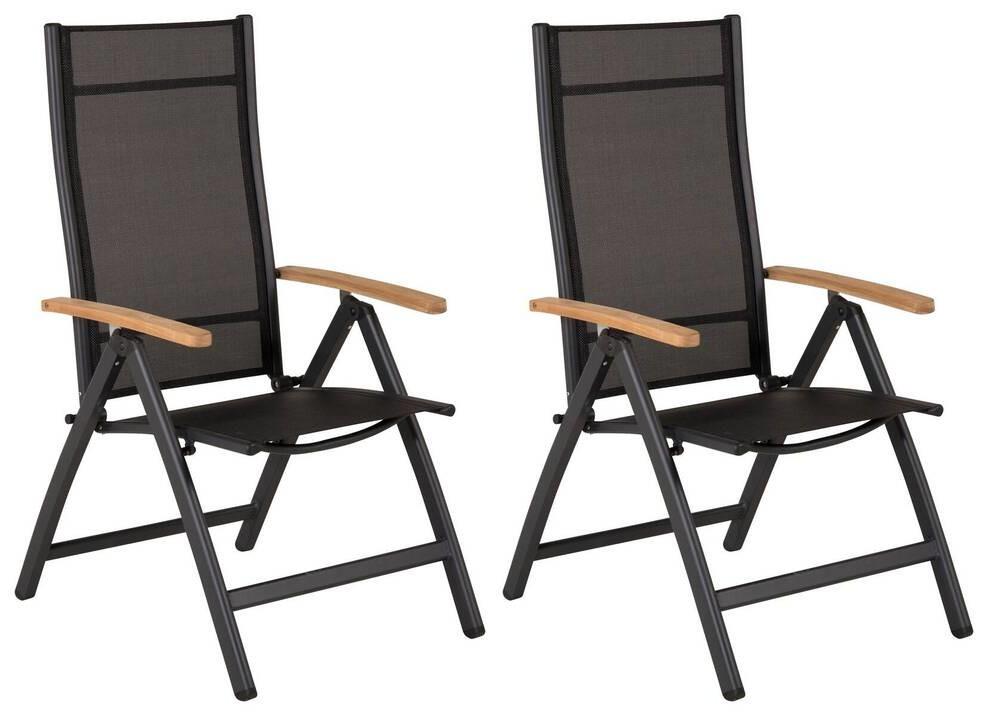 Gartensessel-Set 2-Tlg. Panama Metall/Textil - Schwarz/Naturfarben, KONVENTIONELL, Textil/Metall (60/110/75cm) - Gardenson