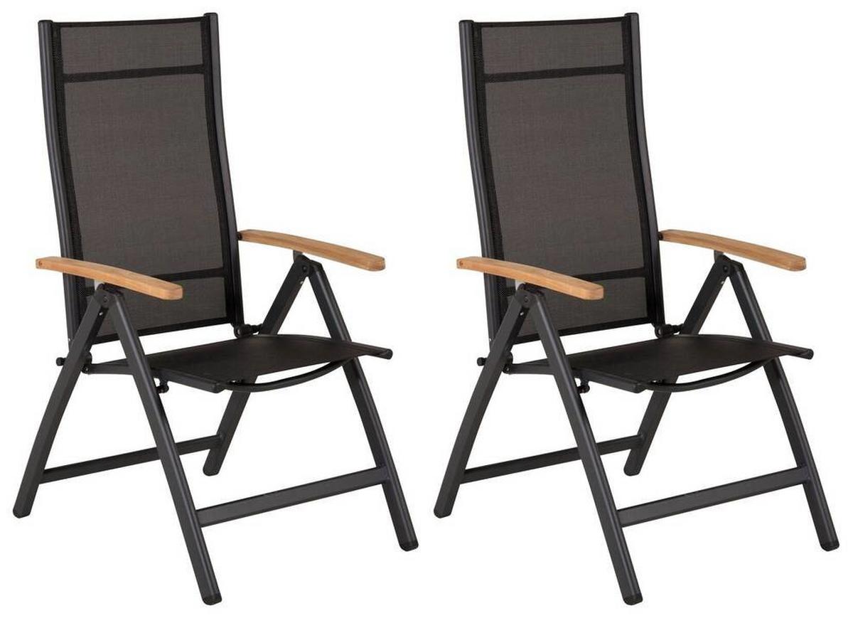 Gartensessel-Set 2-Tlg. Panama Metall/Textil - Schwarz/Naturfarben, KONVENTIONELL, Textil/Metall (60/110/75cm) - Gardenson
