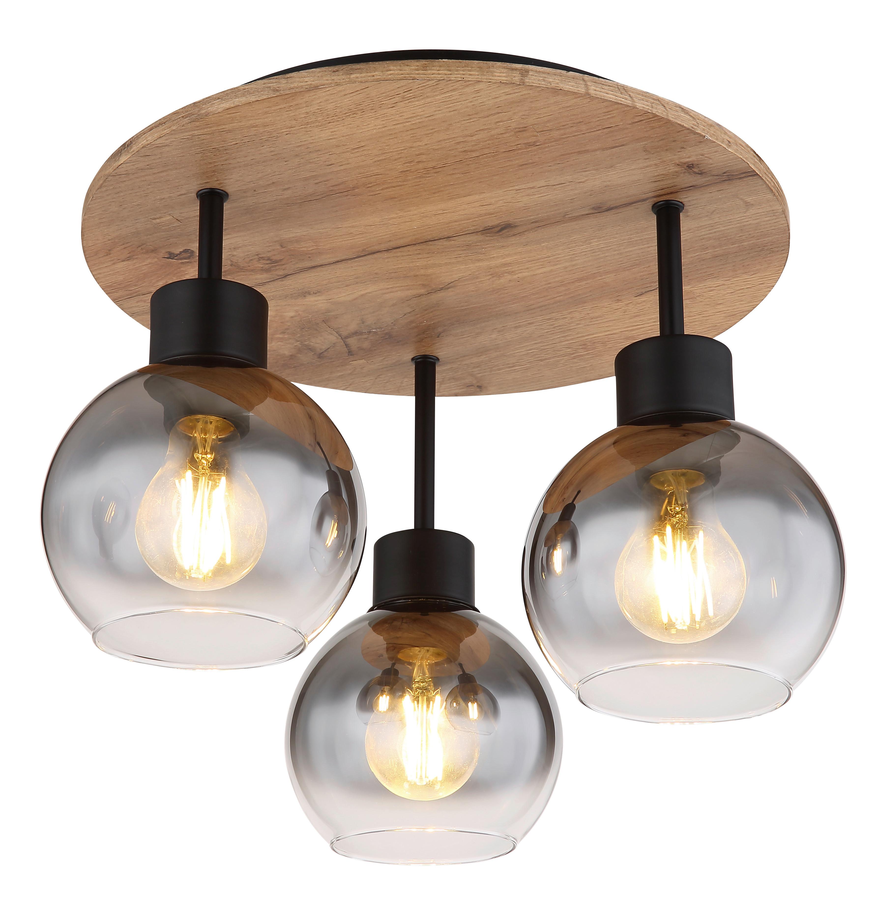 Deckenleuchte 15656-3dr - Schwarz/Braun, Natur, Glas/Holzwerkstoff (38/30cm) - Globo