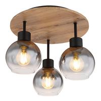 Deckenleuchte 15656-3dr - Schwarz/Braun, Natur, Glas/Holzwerkstoff (38/30cm) - Globo