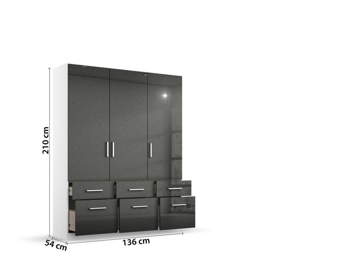 Drehtürenschrank B: 136 cm Berlin Weiß/Grau - Weiß/Grau, MODERN, Holzwerkstoff (136/210/54cm) - Rauch Möbel
