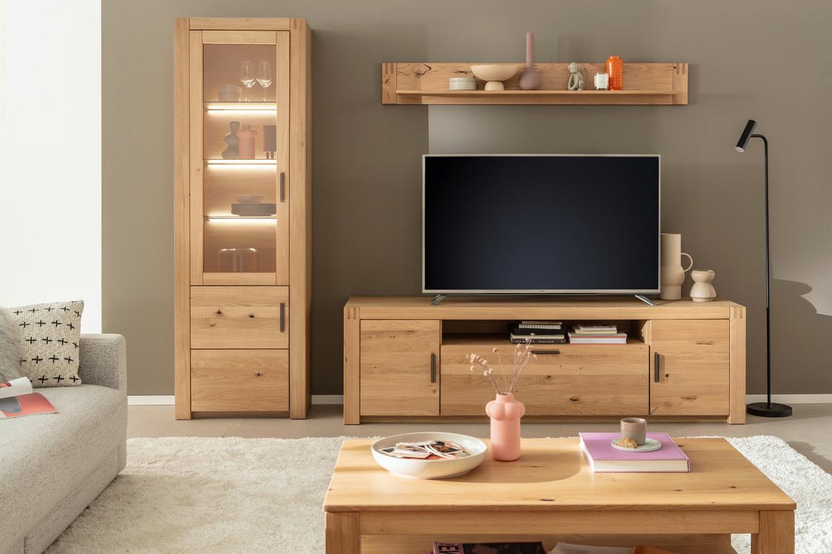 Wohnwand Prag - Eichefarben, Design, Glas/Holz (283/203/50cm)