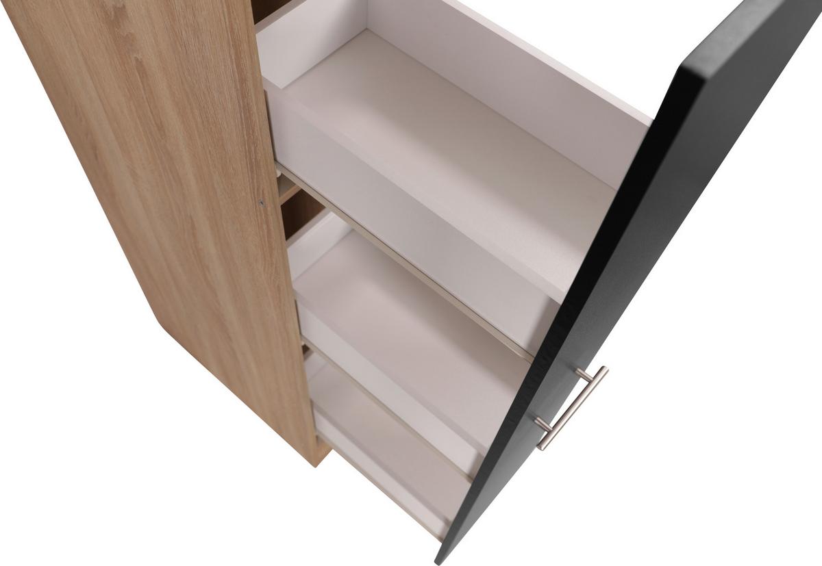 Apothekerschrank Merle Schwarz, Eiche Dekor B: 30cm - Eichefarben/Schwarz, Basics, Holzwerkstoff (30/144,8/60cm) - Respekta