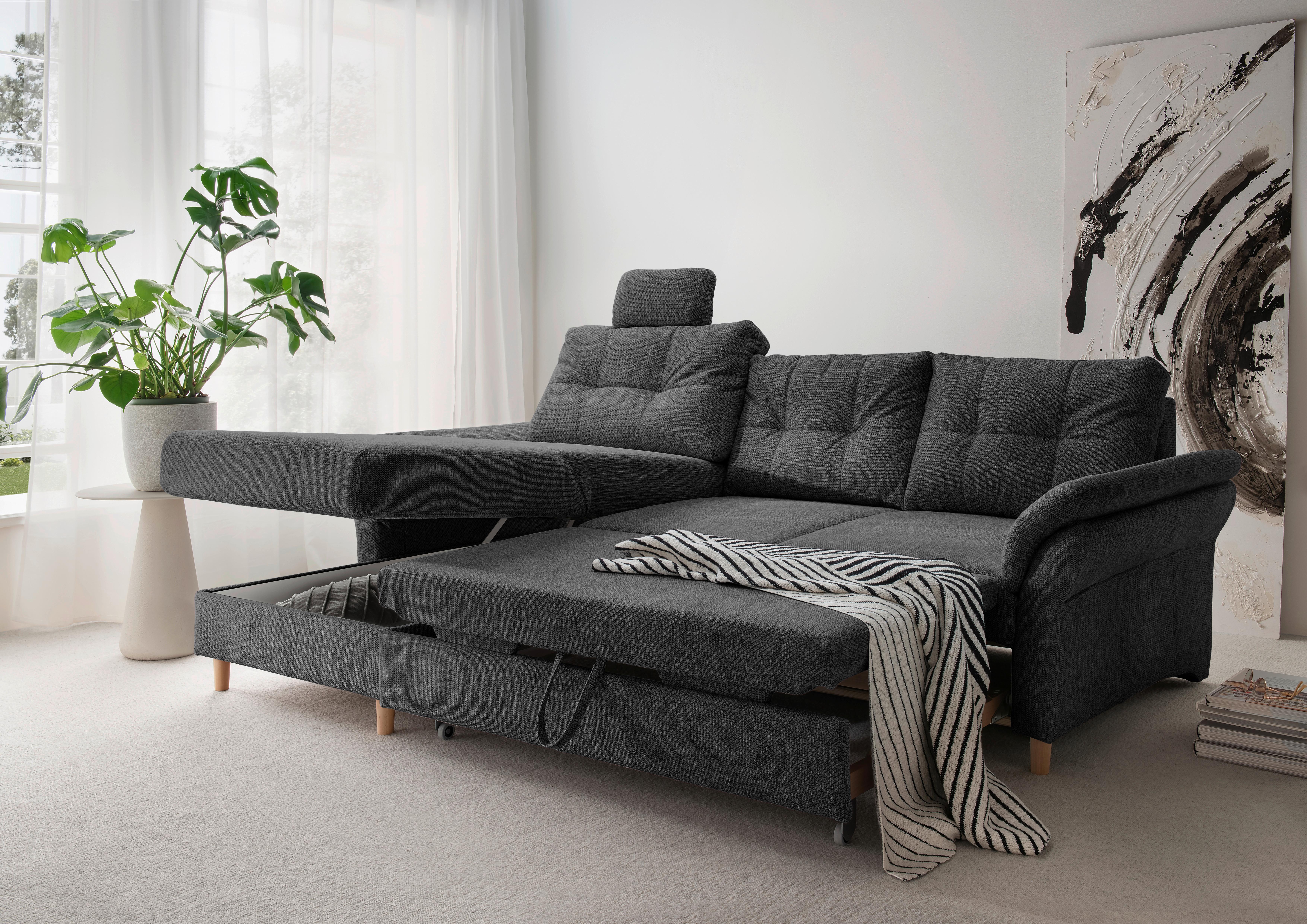 Ecksofa Brizzini mit Schlaf- Funktion, Anthrazit, 176x250 - Anthrazit/Naturfarben, MODERN, Textil (176/250cm) - Livetastic