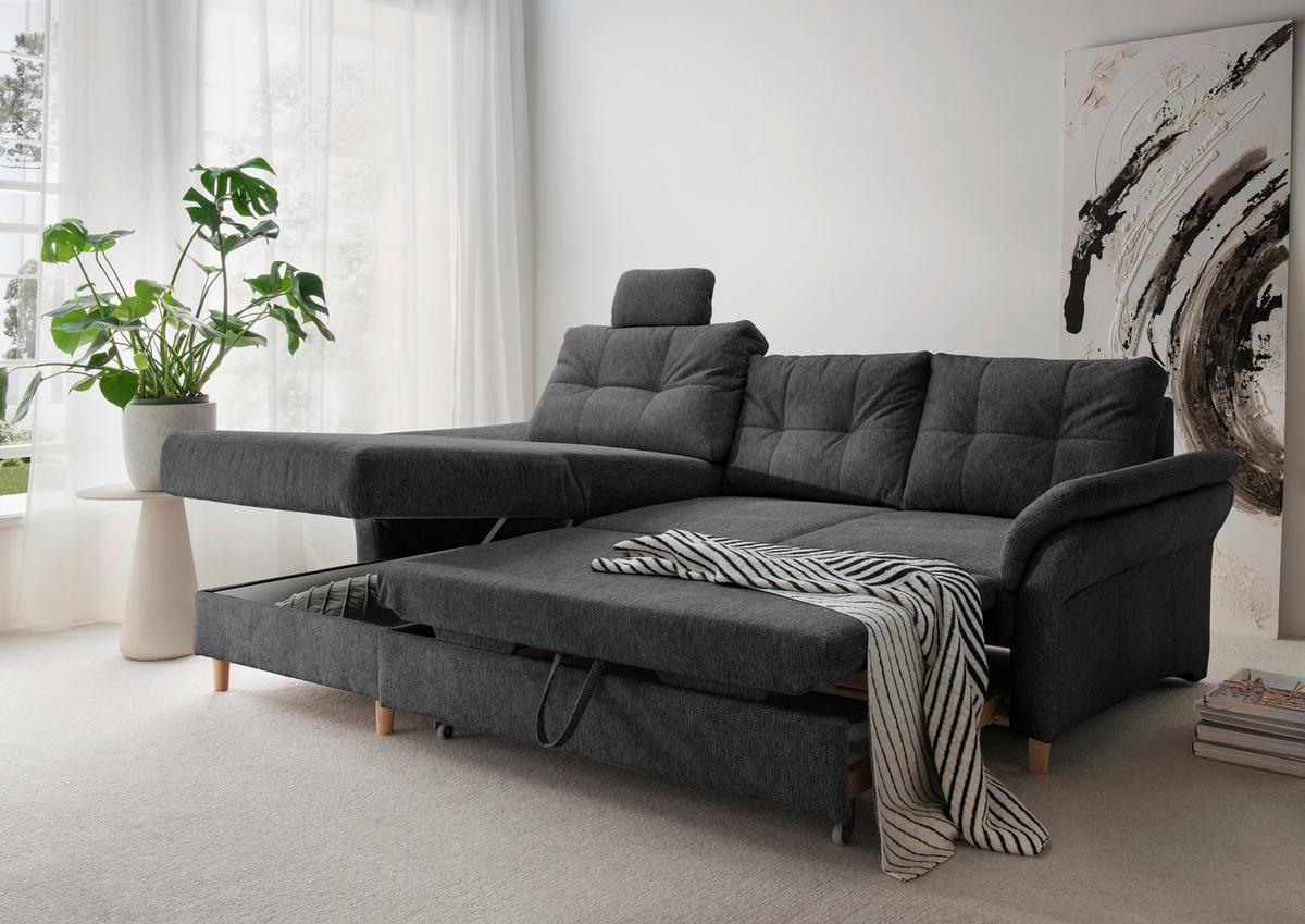 Ecksofa Brizzini mit Schlaf- Funktion, Anthrazit, 176x250 - Anthrazit/Naturfarben, MODERN, Textil (176/250cm) - Livetastic