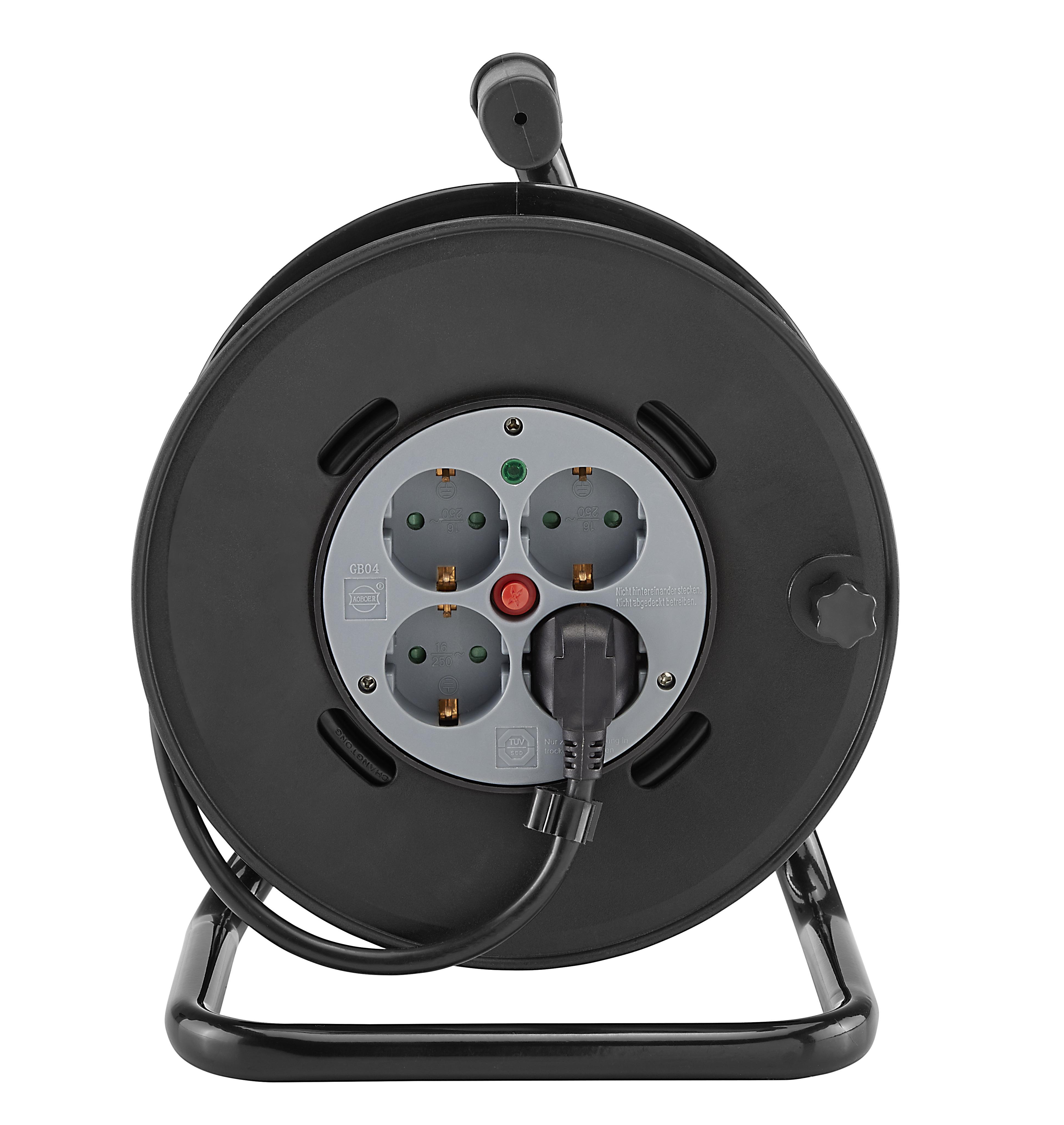 Kabeltrommel Albin 4 Steckdosen, 20 M Kabel - Schwarz/Grau, KONVENTIONELL, Kunststoff (23,5/18,8/32cm) - Homezone
