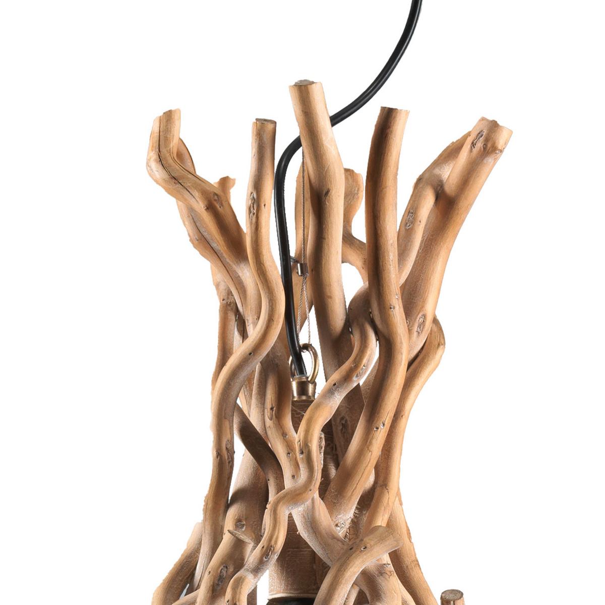 Hängeleuchte 4899/S - Schwarz/Akaziefarben, Natur, Holz/Metall (34/34/125cm)