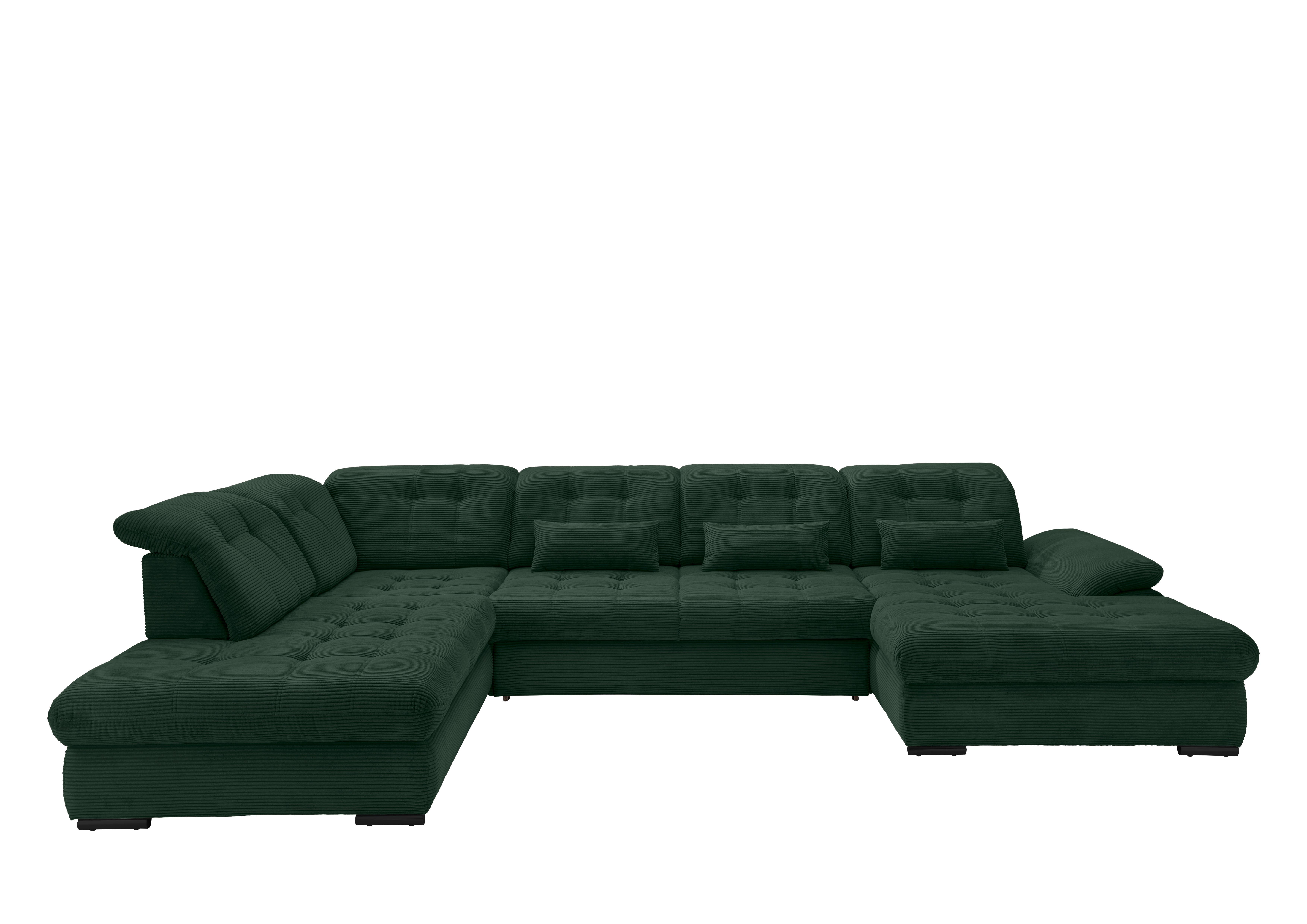 Wohnlandschaft mit Bettkasten Rigatti Dunkelgrün B: 387 cm - Dunkelgrün/Schwarz, MODERN, Textil (252/387/184cm) - Livetastic